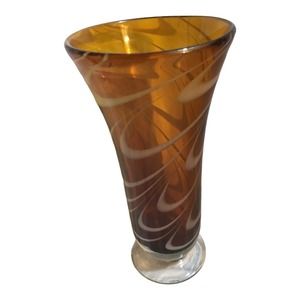 Vintage Amber White Swirled Glass Vase 9by3”